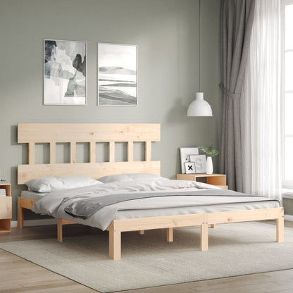 Bed Frame without Mattress Solid Wood Pine with Headboard Length 200 cm Natural 150 cm