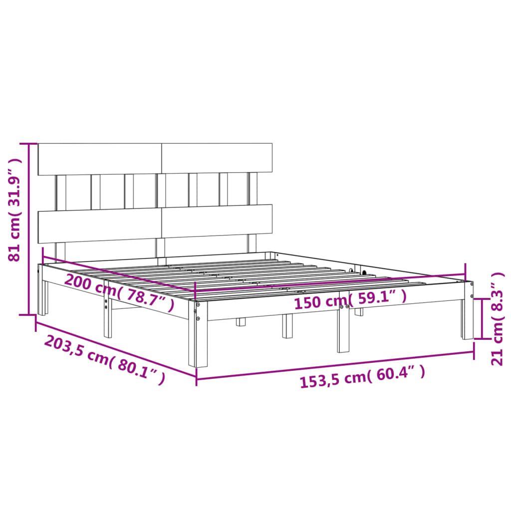 vidaXL Bed Frame with Headboard Black King Size Solid Wood