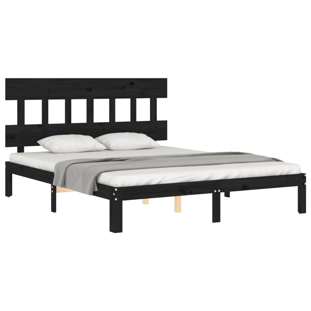 vidaXL Bed Frame with Headboard Black King Size Solid Wood