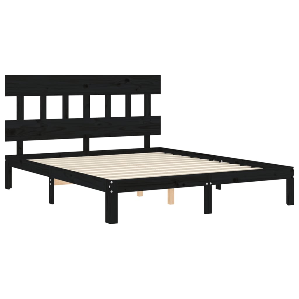 vidaXL Bed Frame with Headboard Black King Size Solid Wood