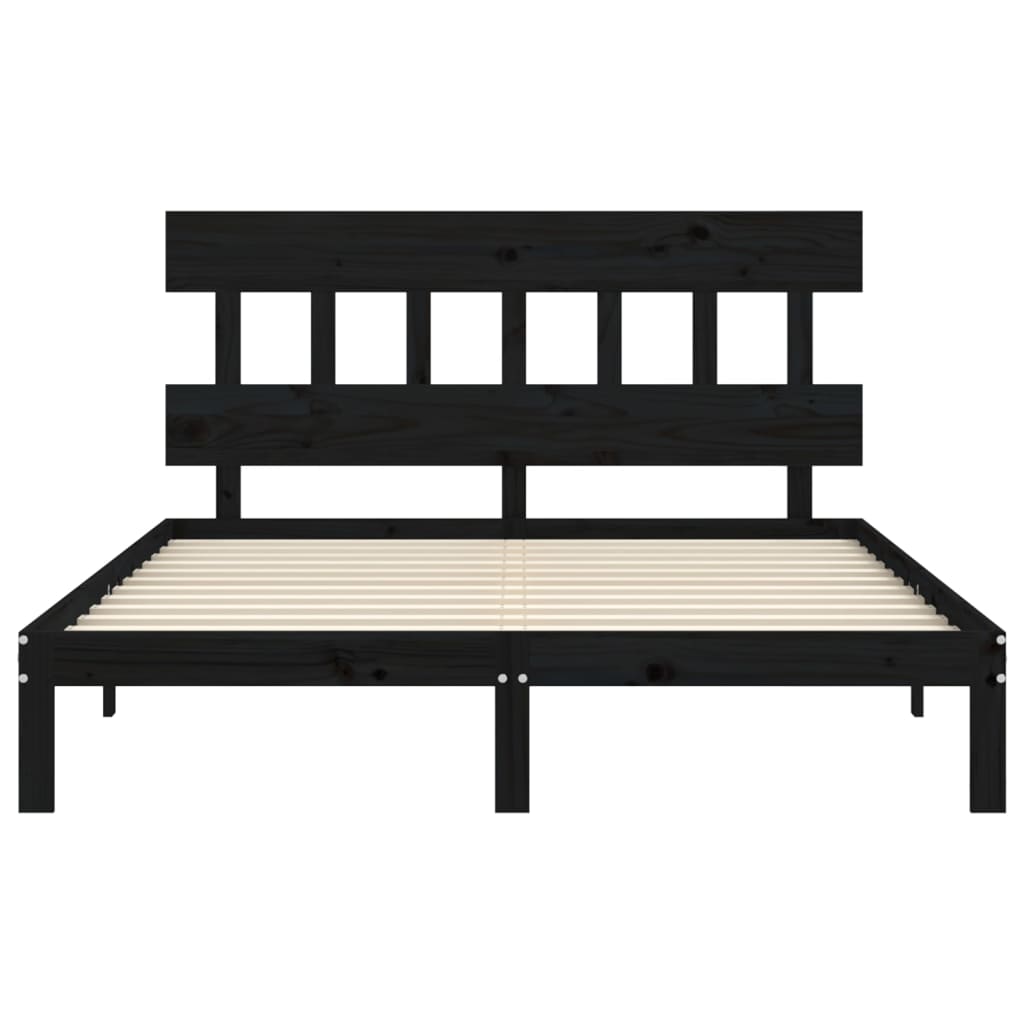 vidaXL Bed Frame with Headboard Black King Size Solid Wood