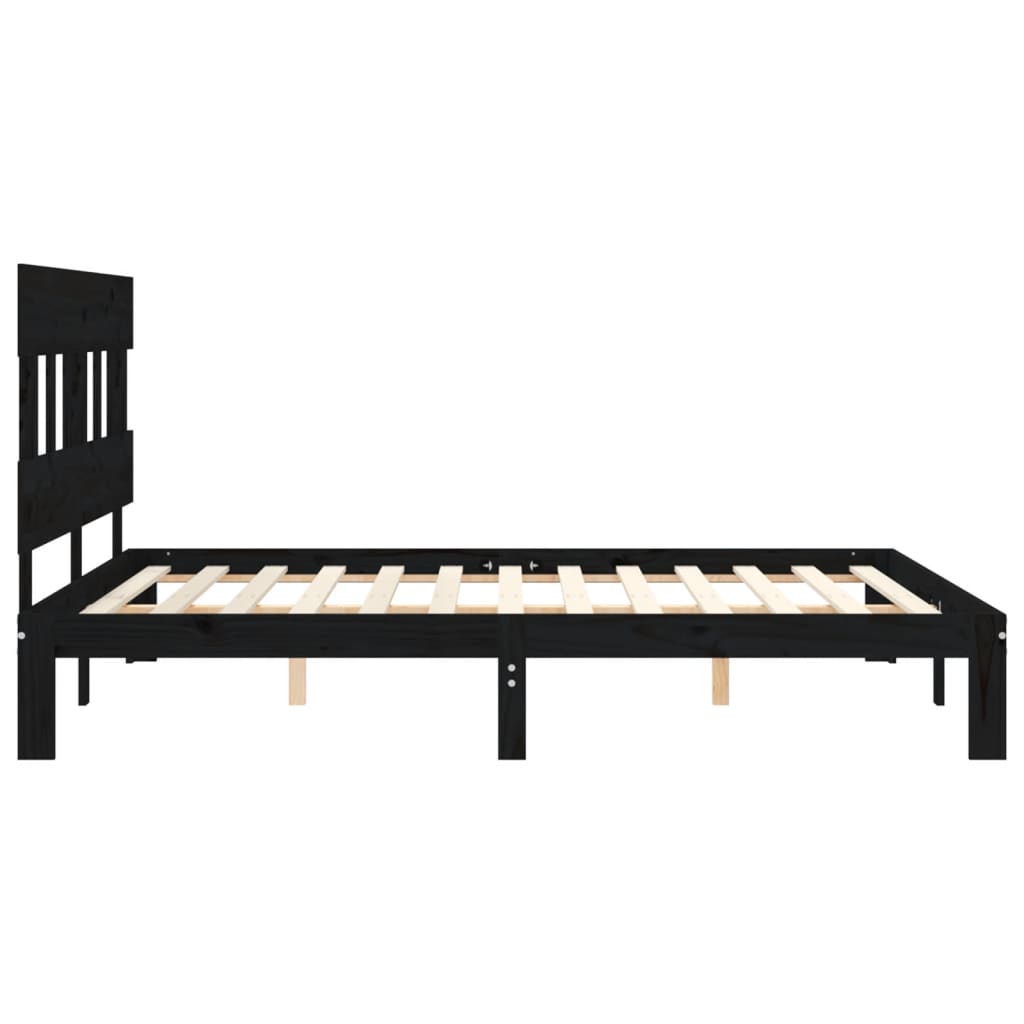 vidaXL Bed Frame with Headboard Black King Size Solid Wood