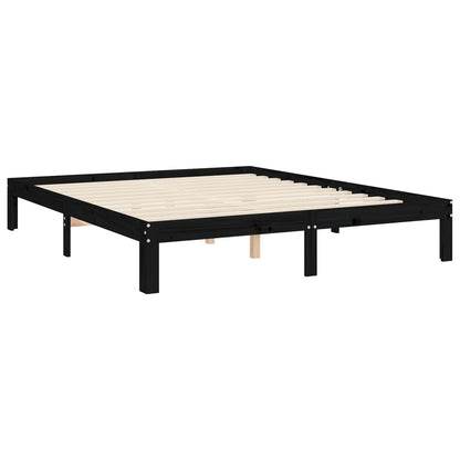 vidaXL Bed Frame with Headboard Black King Size Solid Wood