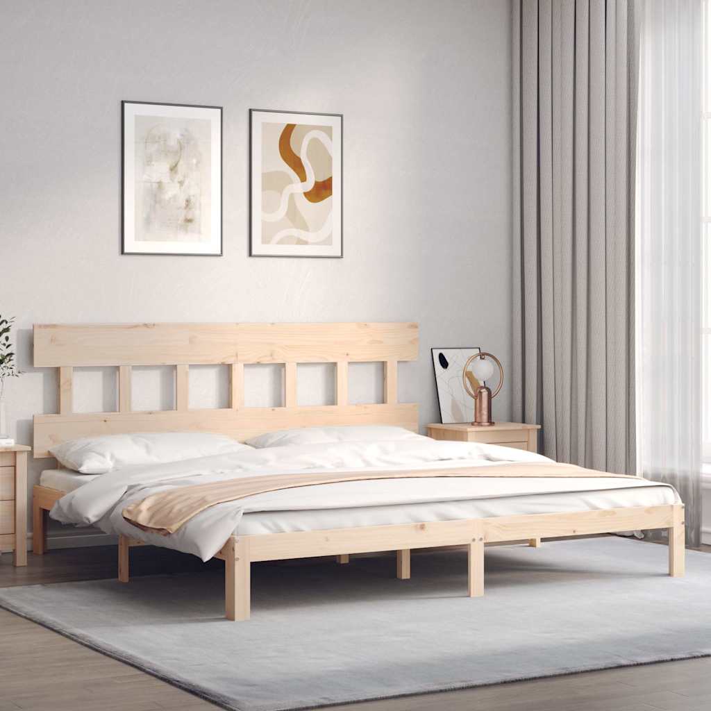 Bed Frame without Mattress Solid Wood Pine with Headboard Length 200 cm Natural 200 cm