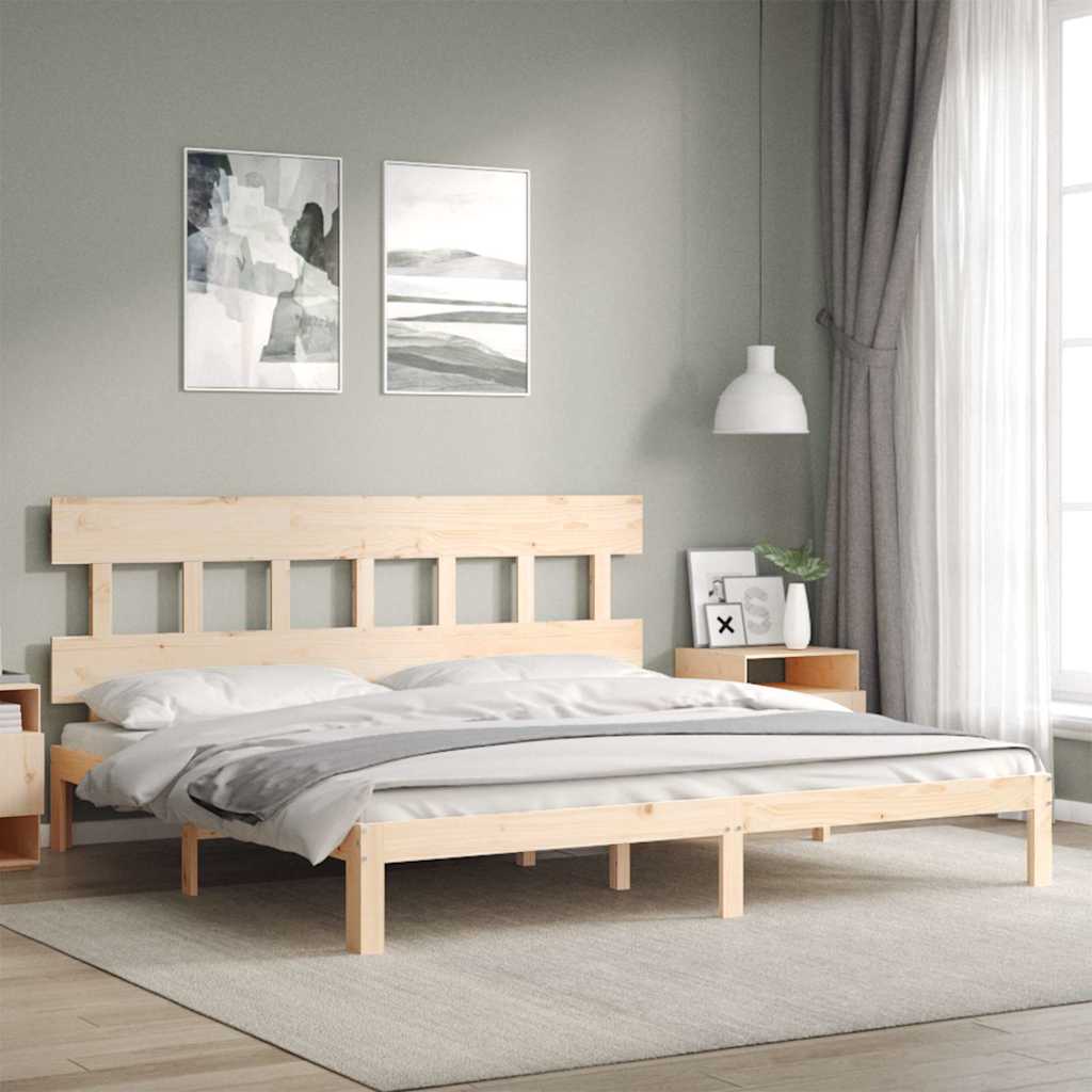 Bed Frame without Mattress Solid Wood Pine with Headboard Length 200 cm Natural 200 cm