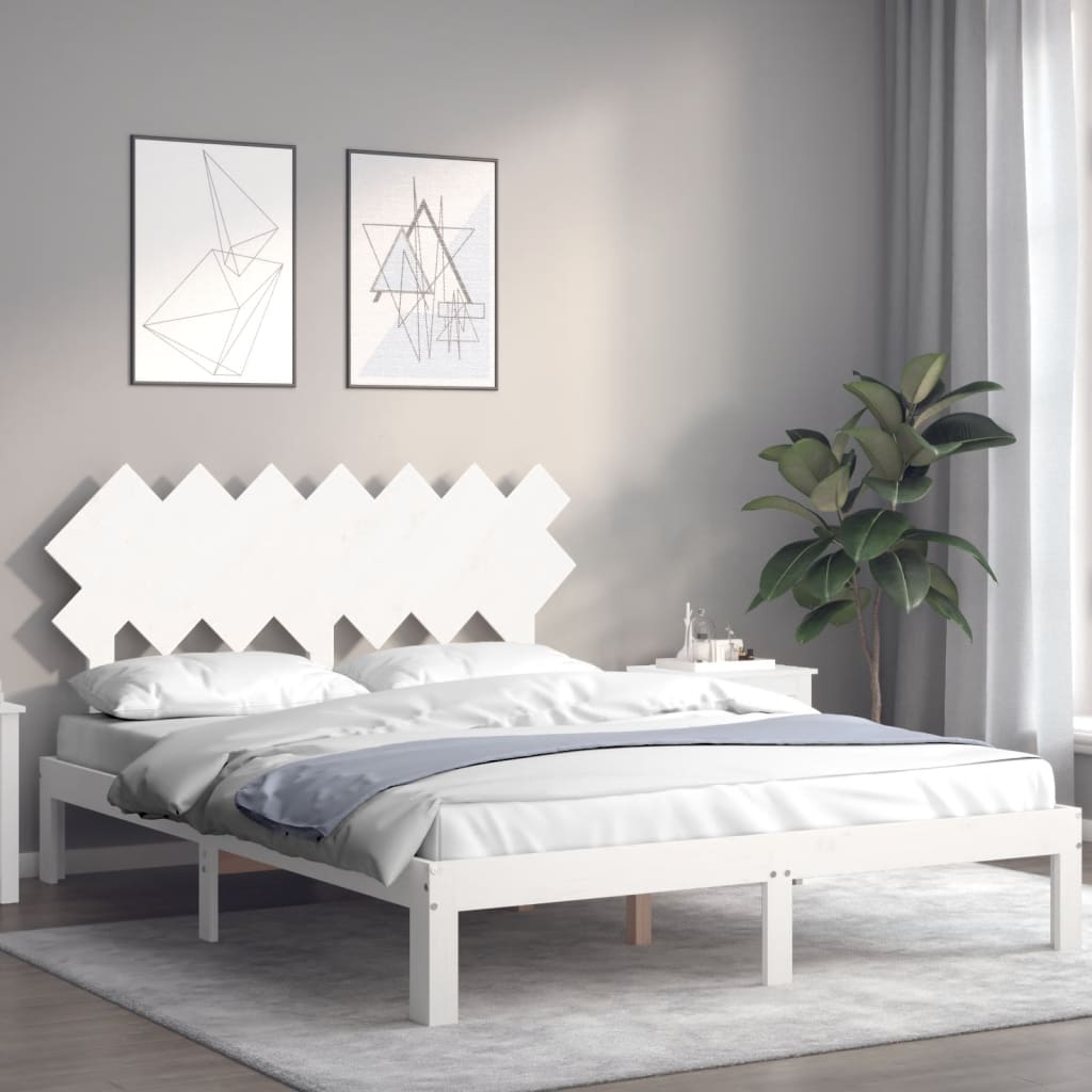 Bed Frame without Mattress Solid Wood Pine Length 190 cm White 140 cm