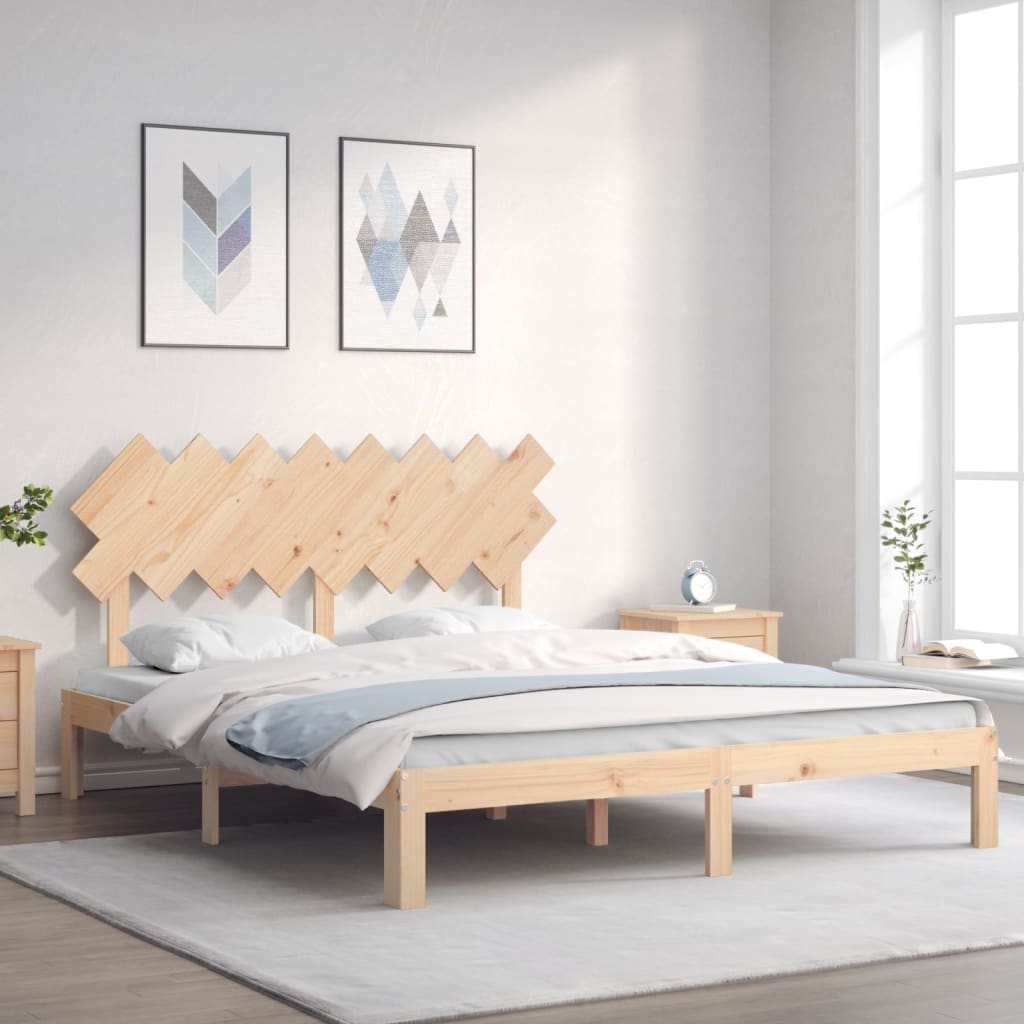 Bed Frame without Mattress Solid Wood Pine Length 200 cm Natural 160 cm