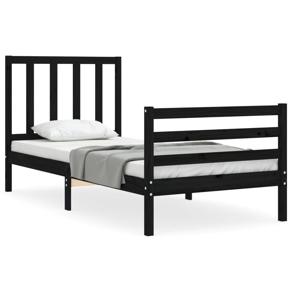 vidaXL Bed Frame with Headboard Black Single Solid Wood