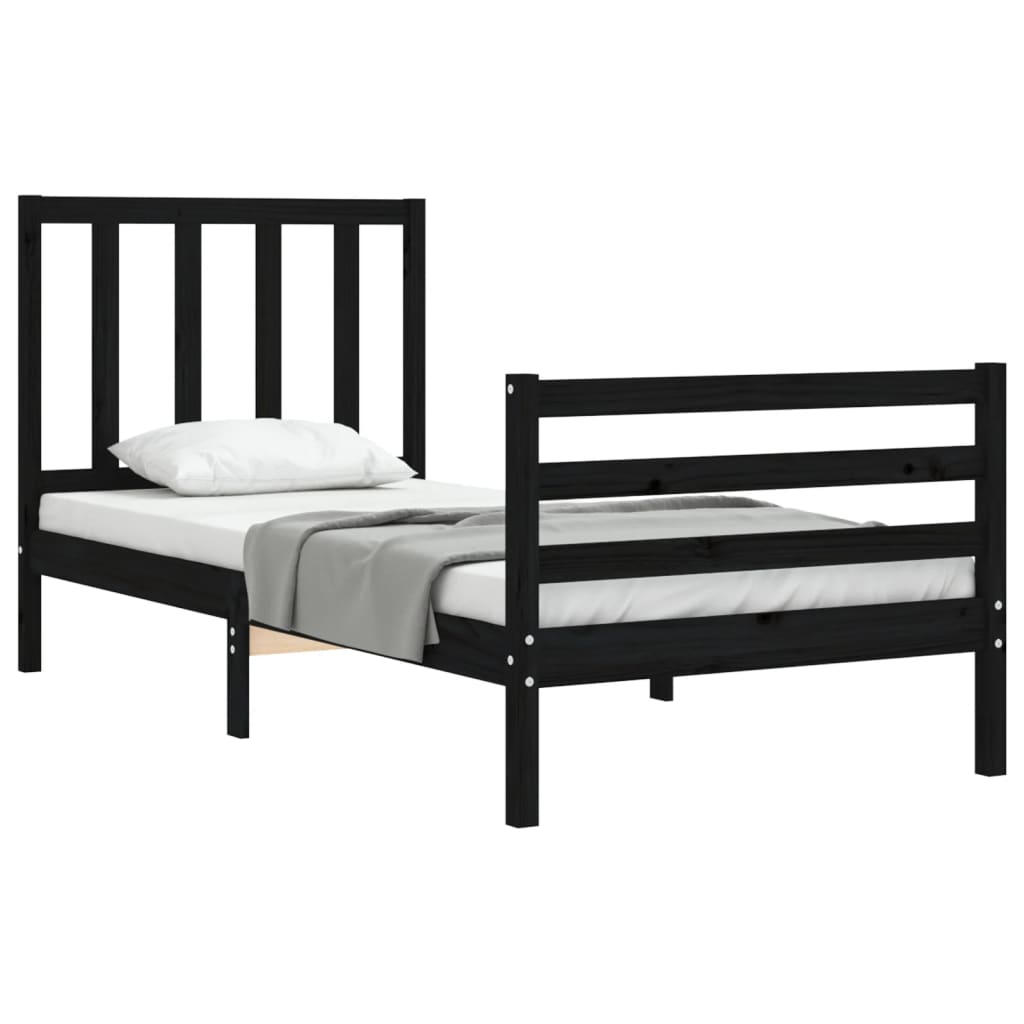 vidaXL Bed Frame with Headboard Black Single Solid Wood