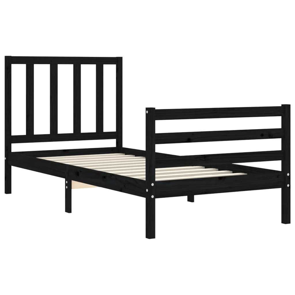 vidaXL Bed Frame with Headboard Black Single Solid Wood