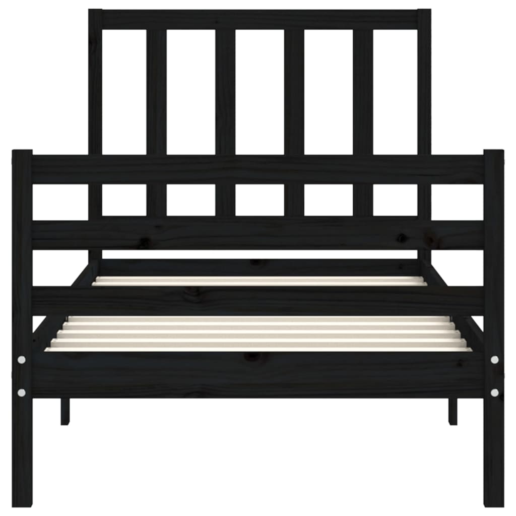 vidaXL Bed Frame with Headboard Black Single Solid Wood