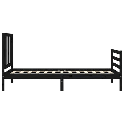 vidaXL Bed Frame with Headboard Black Single Solid Wood