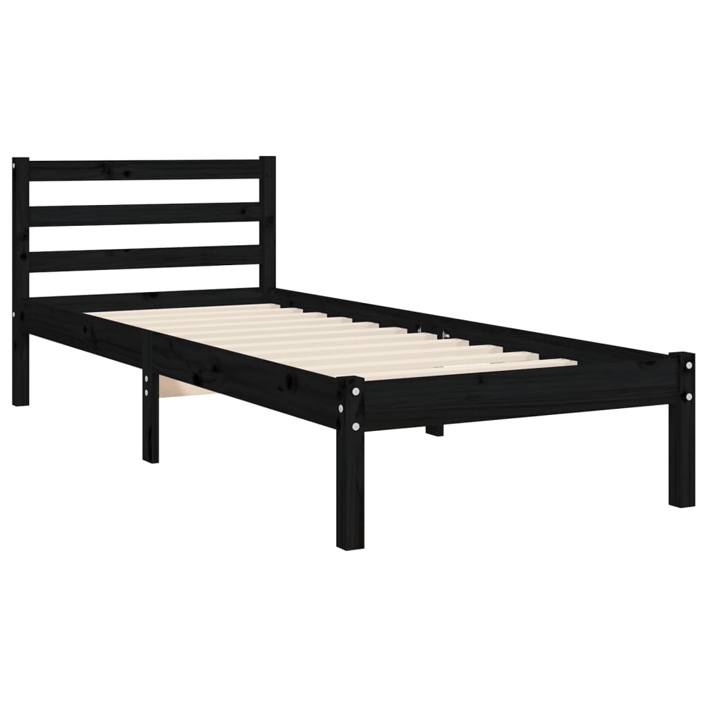 vidaXL Bed Frame with Headboard Black Single Solid Wood