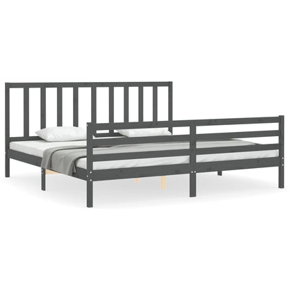 vidaXL Bed Frame with Headboard Grey 200x200 cm Solid Wood