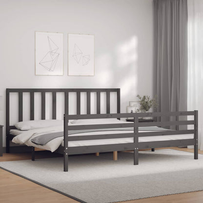 vidaXL Bed Frame with Headboard Grey 200x200 cm Solid Wood