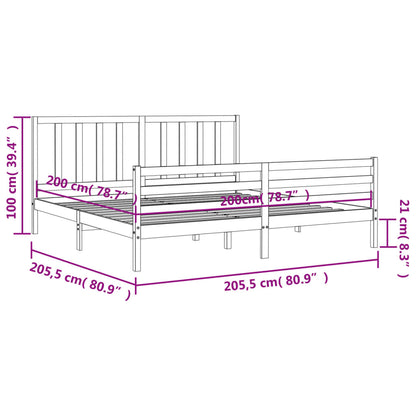 vidaXL Bed Frame with Headboard Grey 200x200 cm Solid Wood