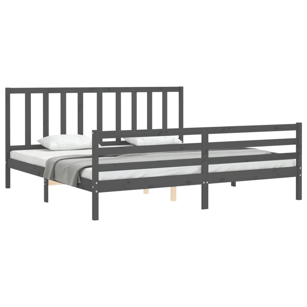 vidaXL Bed Frame with Headboard Grey 200x200 cm Solid Wood