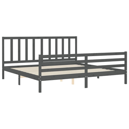 vidaXL Bed Frame with Headboard Grey 200x200 cm Solid Wood