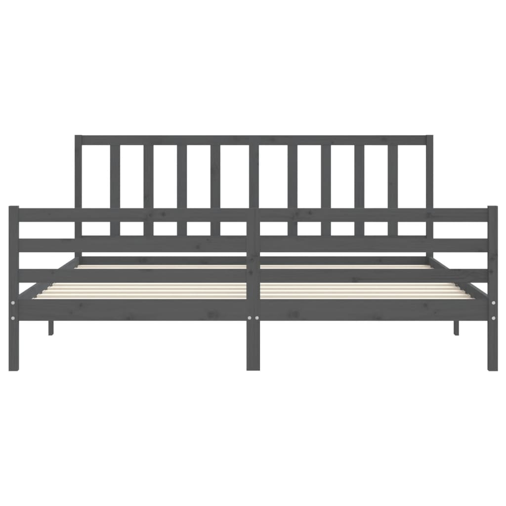 vidaXL Bed Frame with Headboard Grey 200x200 cm Solid Wood