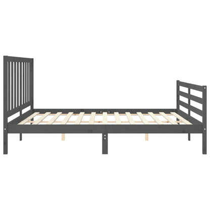 vidaXL Bed Frame with Headboard Grey 200x200 cm Solid Wood