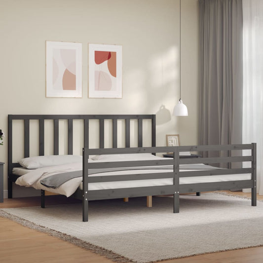 vidaXL Bed Frame with Headboard Grey 200x200 cm Solid Wood