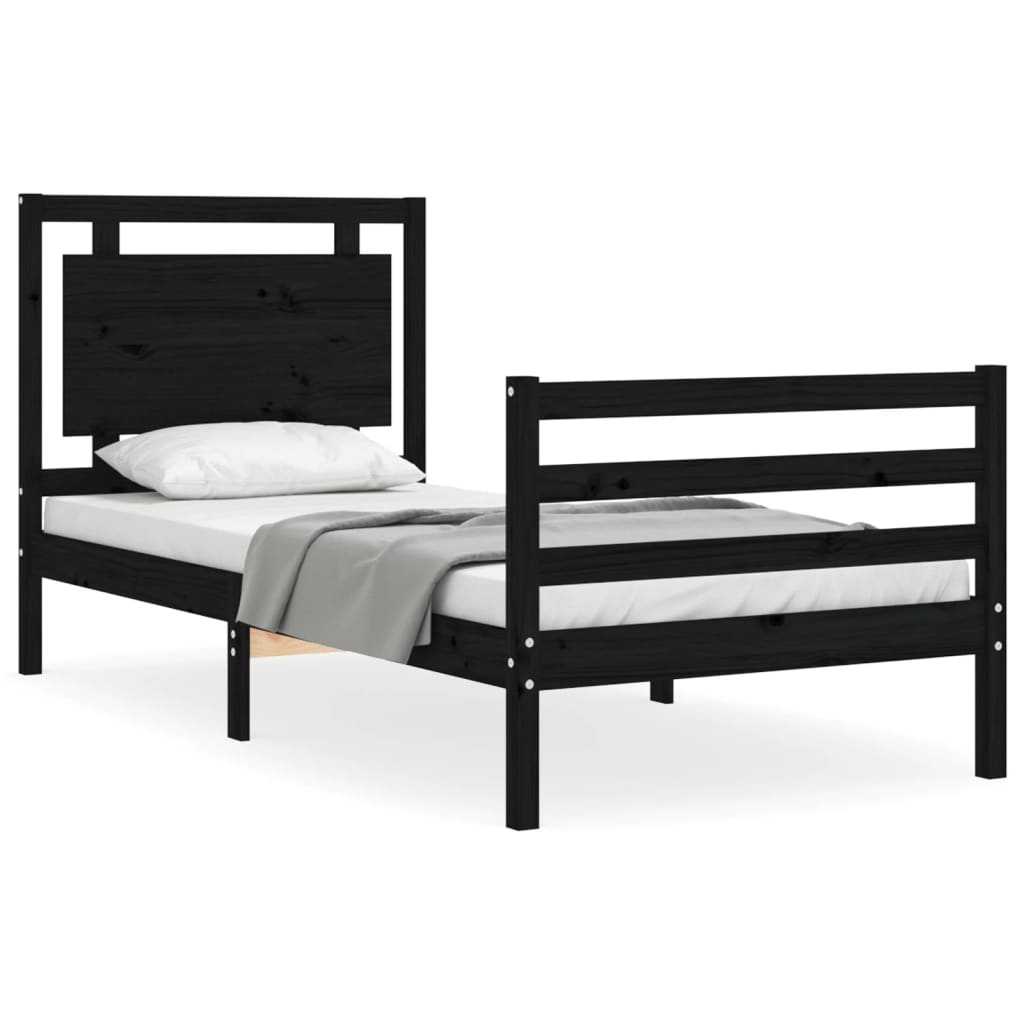 vidaXL Bed Frame with Headboard Black 90x200 cm Solid Wood