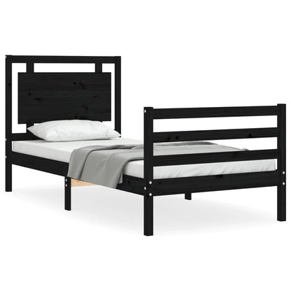 vidaXL Bed Frame with Headboard Black 90x200 cm Solid Wood