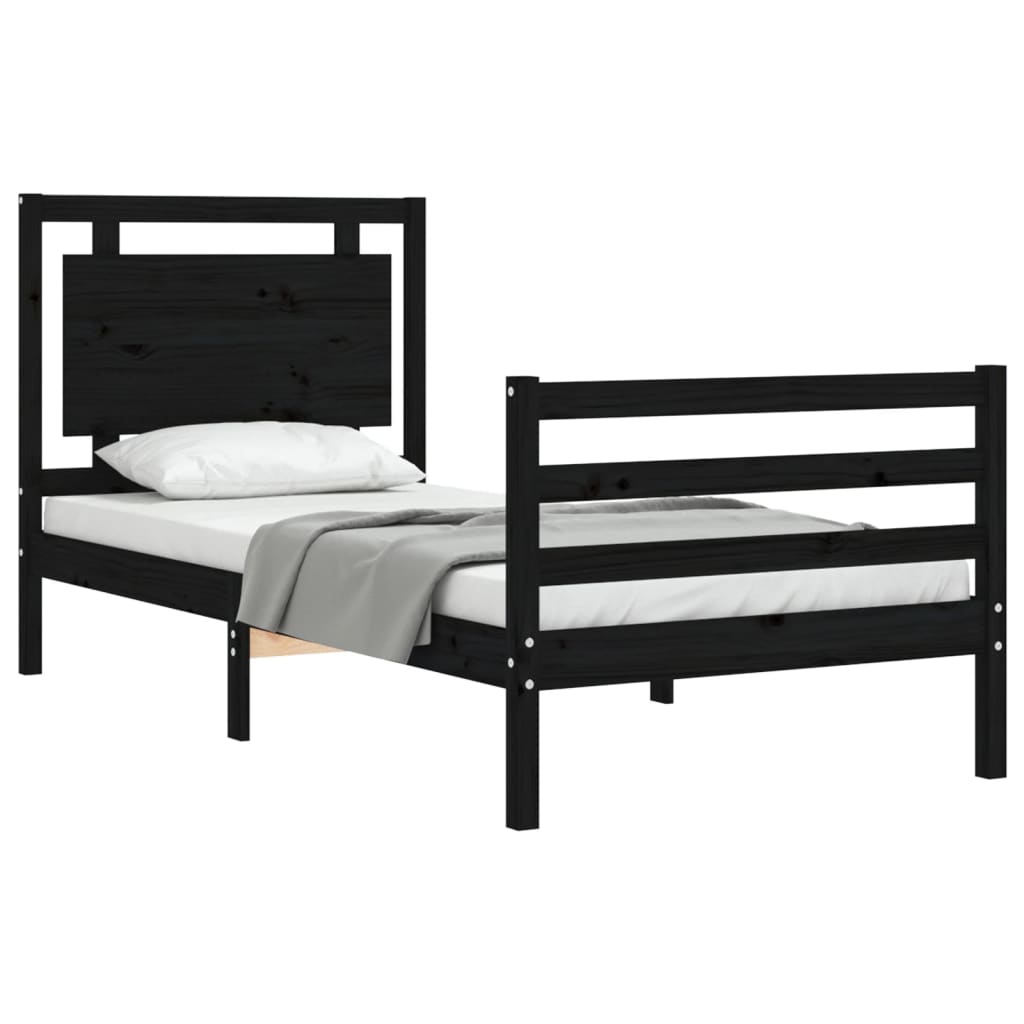 vidaXL Bed Frame with Headboard Black 90x200 cm Solid Wood