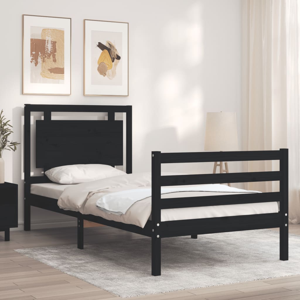 vidaXL Bed Frame with Headboard Black 90x200 cm Solid Wood