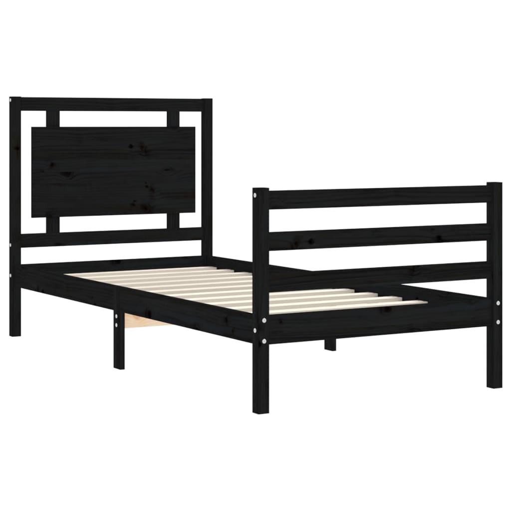 vidaXL Bed Frame with Headboard Black 90x200 cm Solid Wood