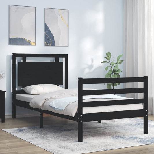 vidaXL Bed Frame with Headboard Black 90x200 cm Solid Wood