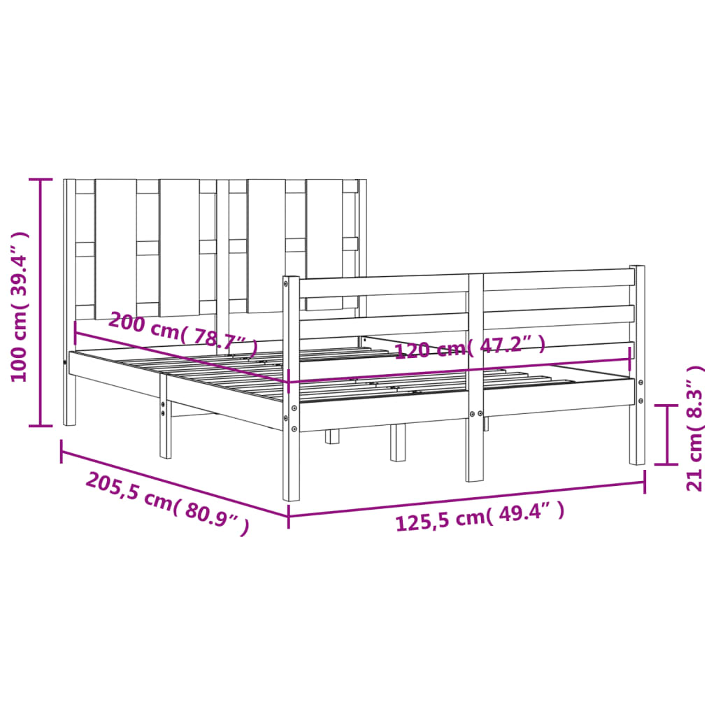 vidaXL Bed Frame with Headboard 120x200 cm Solid Wood