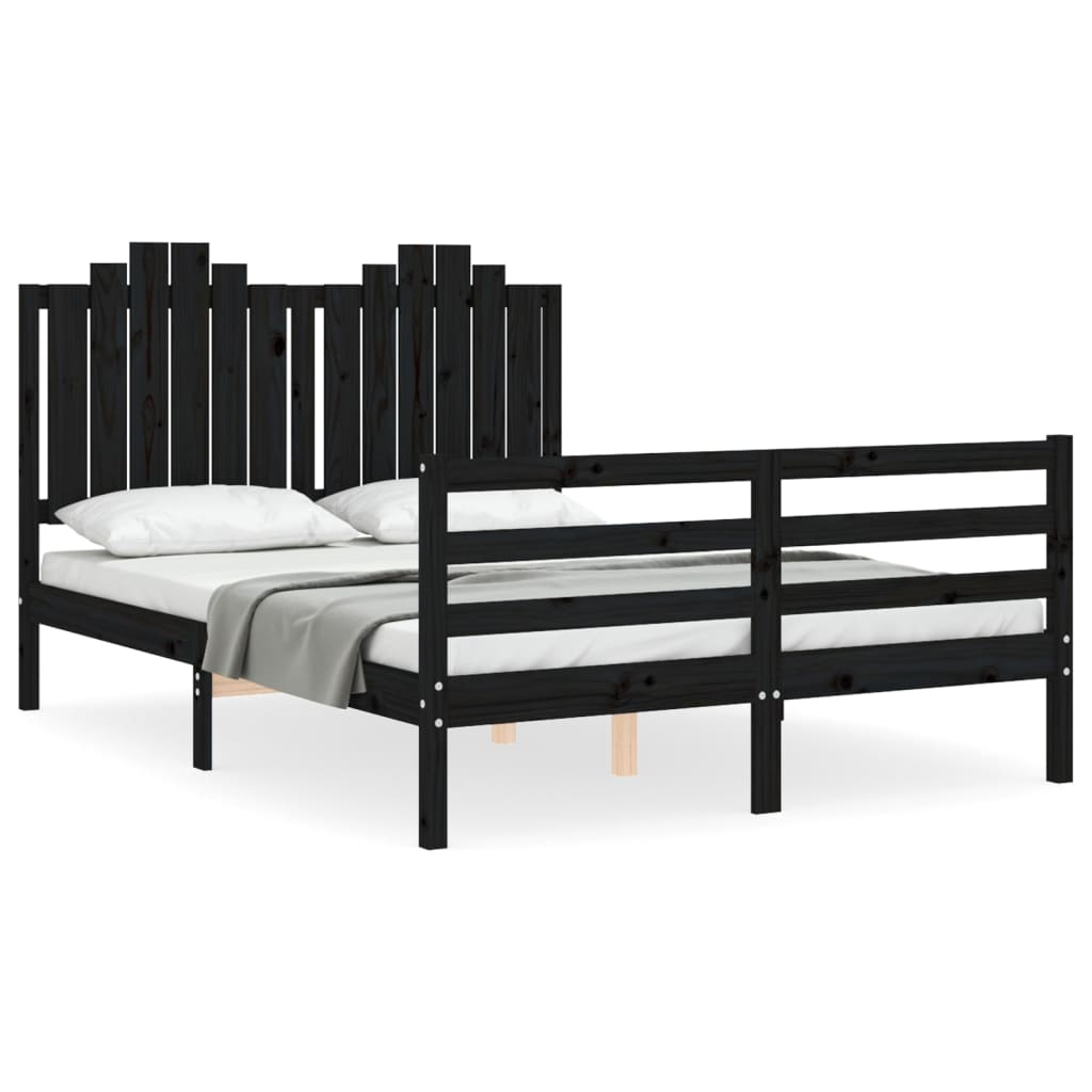 vidaXL Bed Frame with Headboard Black 140x200 cm Solid Wood