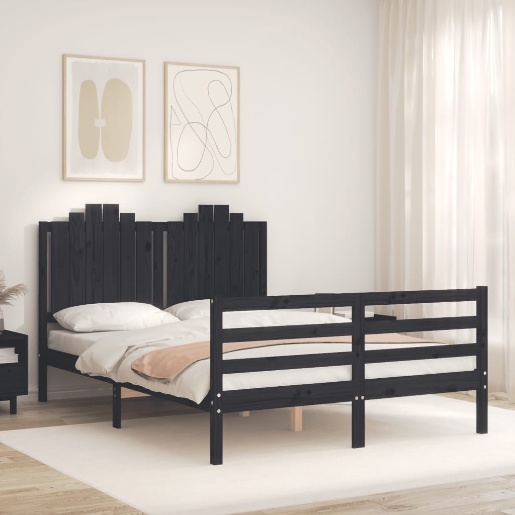 vidaXL Bed Frame with Headboard Black 140x200 cm Solid Wood