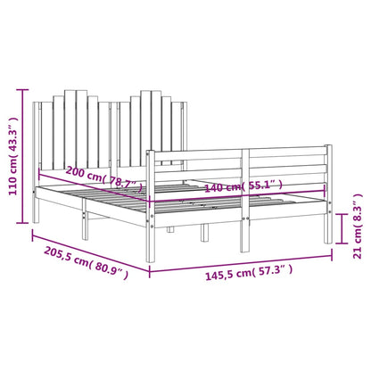 vidaXL Bed Frame with Headboard Black 140x200 cm Solid Wood