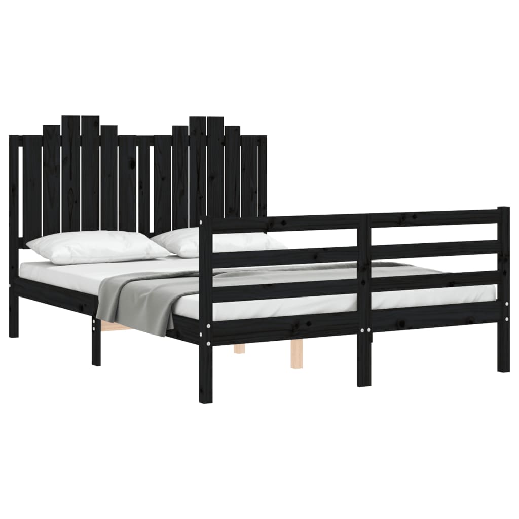 vidaXL Bed Frame with Headboard Black 140x200 cm Solid Wood