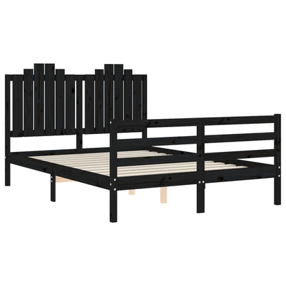 vidaXL Bed Frame with Headboard Black 140x200 cm Solid Wood