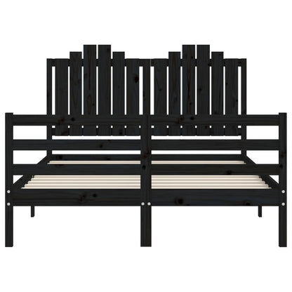 vidaXL Bed Frame with Headboard Black 140x200 cm Solid Wood