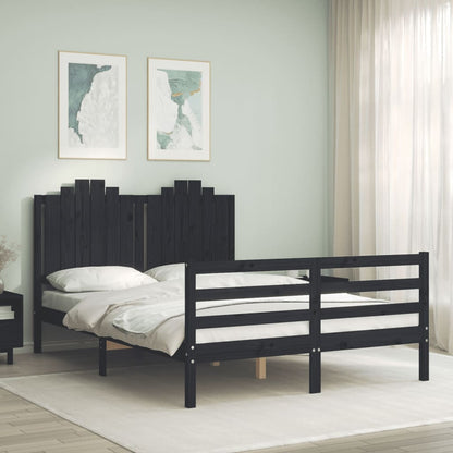 vidaXL Bed Frame with Headboard Black 140x200 cm Solid Wood