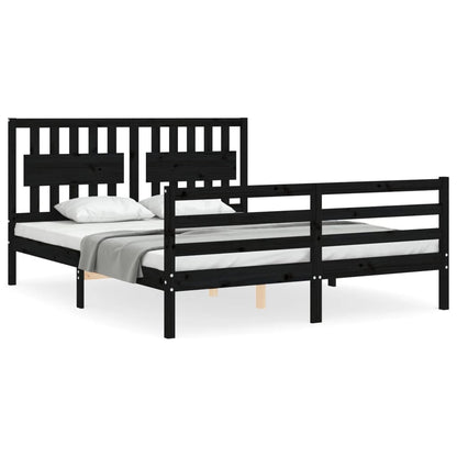 vidaXL Bed Frame with Headboard Black 160x200 cm Solid Wood