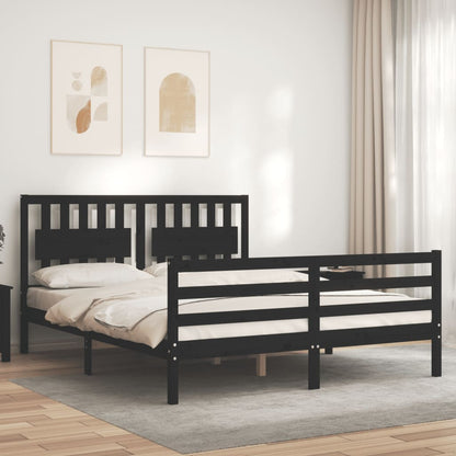 vidaXL Bed Frame with Headboard Black 160x200 cm Solid Wood