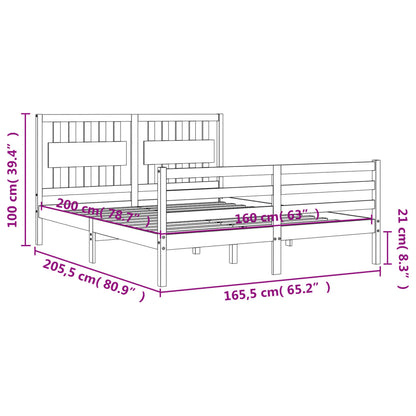 vidaXL Bed Frame with Headboard Black 160x200 cm Solid Wood