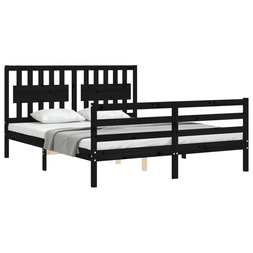 vidaXL Bed Frame with Headboard Black 160x200 cm Solid Wood