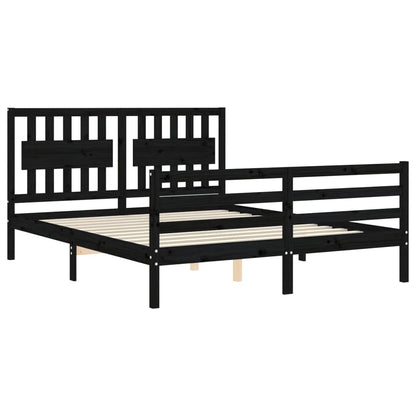 vidaXL Bed Frame with Headboard Black 160x200 cm Solid Wood