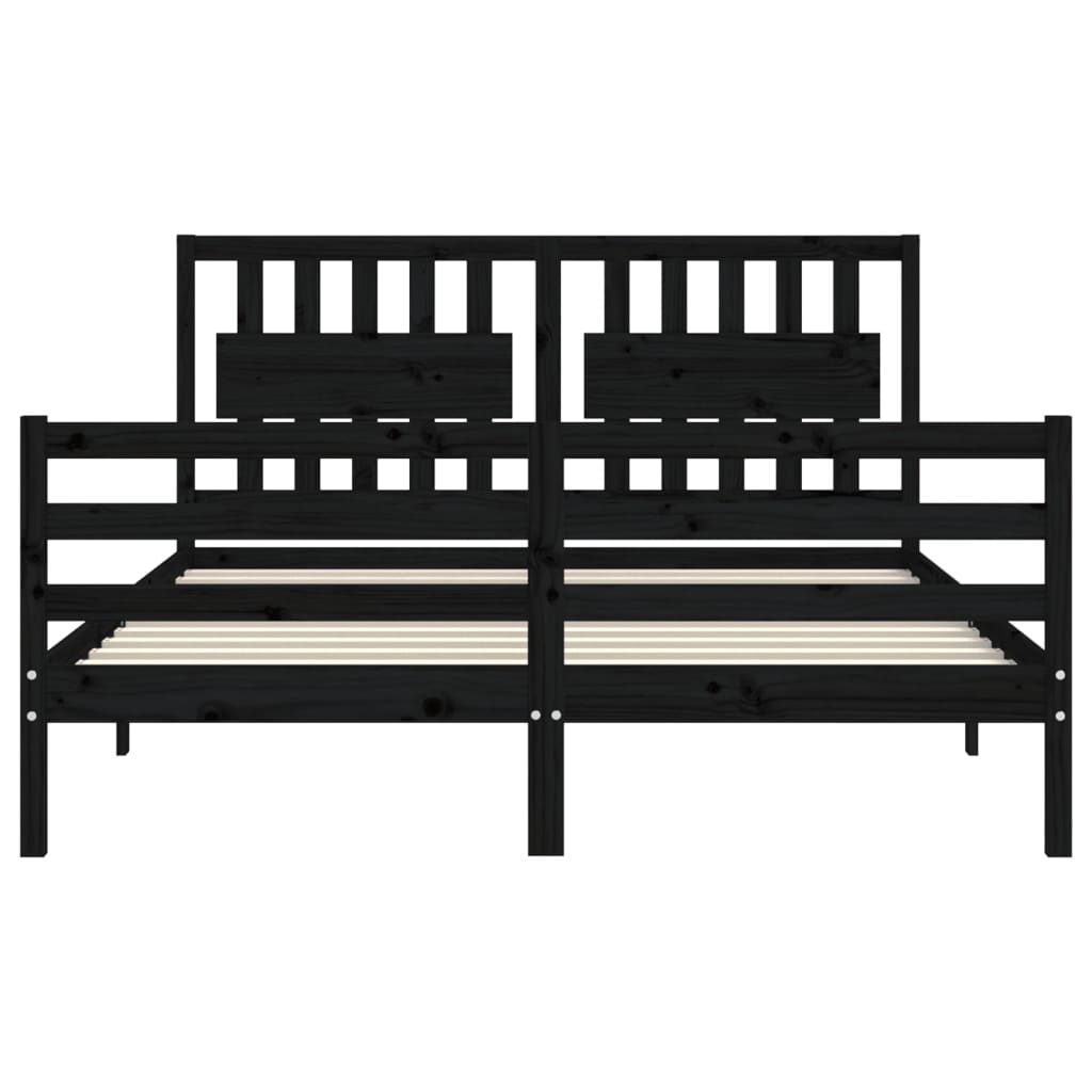 vidaXL Bed Frame with Headboard Black 160x200 cm Solid Wood