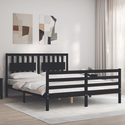 vidaXL Bed Frame with Headboard Black 160x200 cm Solid Wood