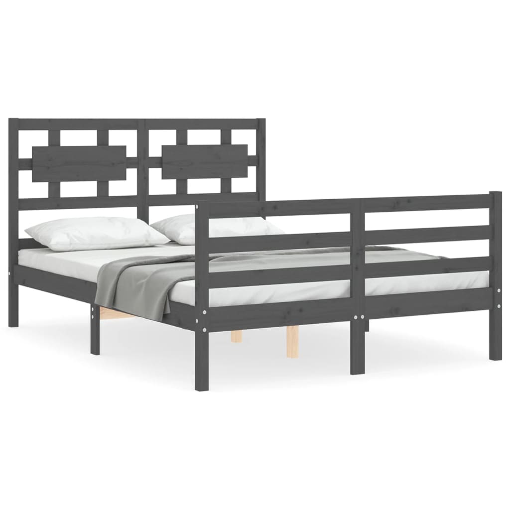 vidaXL Bed Frame with Headboard Grey 140x190 cm Solid Wood