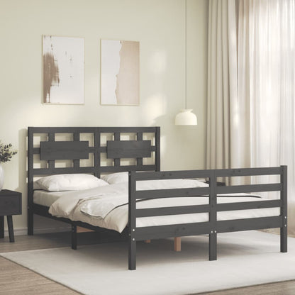 vidaXL Bed Frame with Headboard Grey 140x190 cm Solid Wood