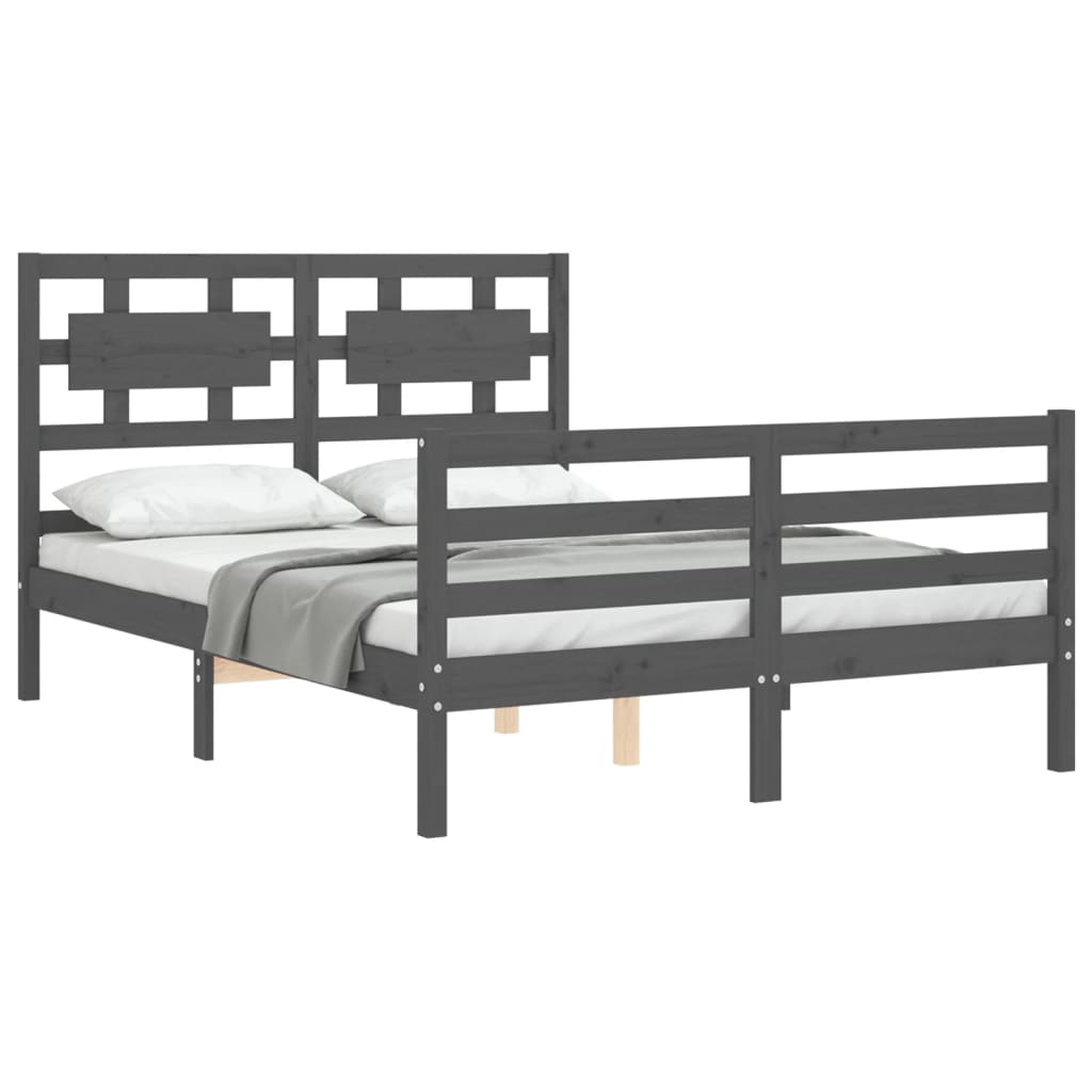 vidaXL Bed Frame with Headboard Grey 140x190 cm Solid Wood