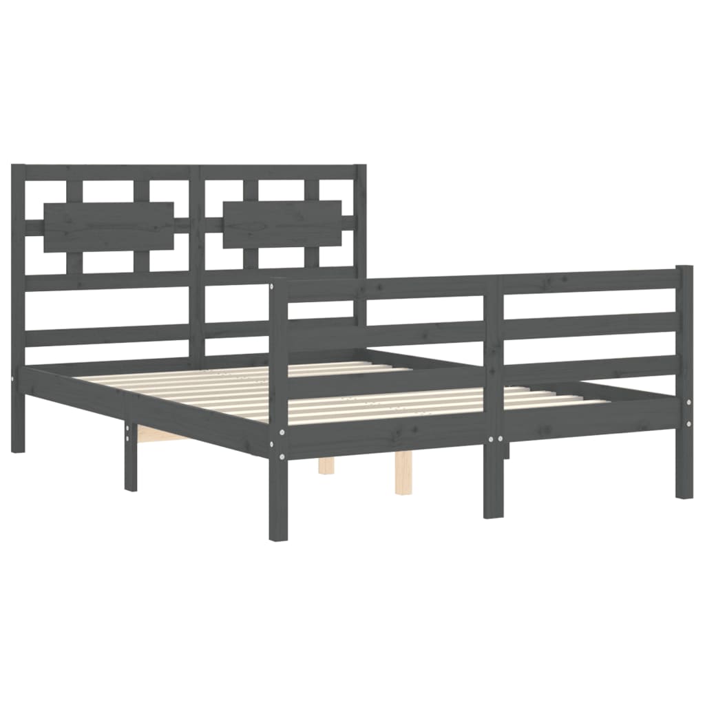 vidaXL Bed Frame with Headboard Grey 140x190 cm Solid Wood